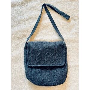 Vintage Y2K Charcoal Gray Cozy Wool Knit Purse Crossbody Bag with Front Flap